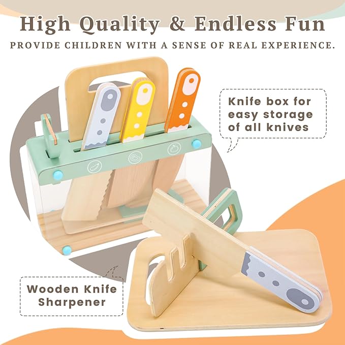 Play Kitchen Accessories, Wooden Play Food Set, 11Pcs Kids Kitchen Accessories with Cutting Board and Knife Set, Kitchen Pretend Play Gifts for 3+ Girls Boys