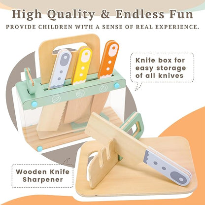 Play Kitchen Accessories, Wooden Play Food Set, 11Pcs Kids Kitchen Accessories with Cutting Board and Knife Set, Kitchen Pretend Play Gifts for 3+ Girls Boys