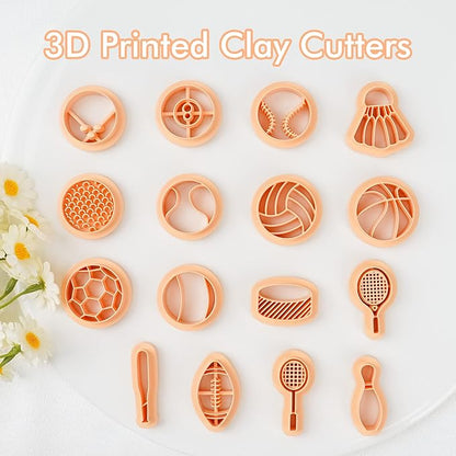 Puocaon Sports Polymer Clay Cutters - 16 Shapes Clay Cutters for Jewelry Making, Sports Theme Clay Earring Cutters, Tennis Badminton Billiards Clay Cutters, Plentiful Sports Clay Jewelry Cutters Set