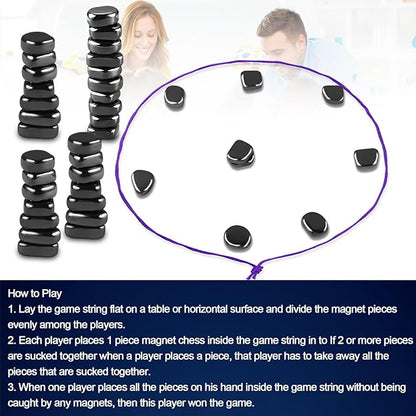 Magnetic Chess Game with 40 Stones Set, Magnetic Chess Game with Rocks, Magnet Game with String, Educational Checkers Game for Kids & Adults, Family Gatherings