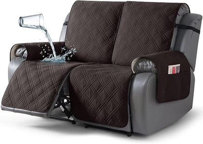 TAOCOCO 100% Waterproof Loveseat Recliner Cover, Non Slip Split Loveseat Covers for Reclining Loveseat with Elastic Straps, Washable Recliner Chair/Furniture Protector for Kids Pets(2 Seater, Coffee)