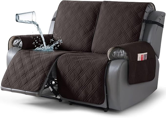 TAOCOCO 100% Waterproof Loveseat Recliner Cover, Non Slip Split Loveseat Covers for Reclining Loveseat with Elastic Straps, Washable Recliner Chair/Furniture Protector for Kids Pets(2 Seater, Coffee)