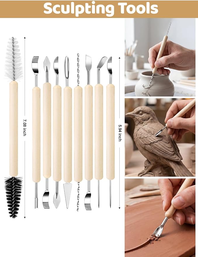 44Pcs Clay Sculpting Tools Kit, Ceramic Clay Ball Stylus Dot Painting Tools, Air Dry Clay Tools Set for Carving, Dotting, Embossing, Shaping, Molding, Pottery Crafts, Nail Art, Rhinestone, Rock