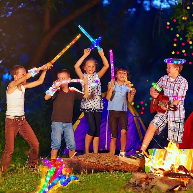 Jishi Light Up Pop Tubes 8-Pack LED Glow Sticks Bulk Christmas Glow in The Dark Party Favors Supplies, Kids Christmas Birthday Party Decorations, Sensory Light Up Fidget Tubes Toys for Kids Boys Girls