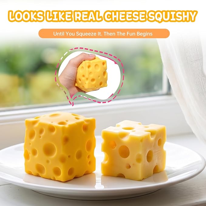 2PCS Yellow Cheese Squishy, Slow-Rising, Soft & Non-Sticky, Anxiety Relief, Big Cheese Squishy for Focus, a Palm-Sized Stress Melter for Desk or Gift