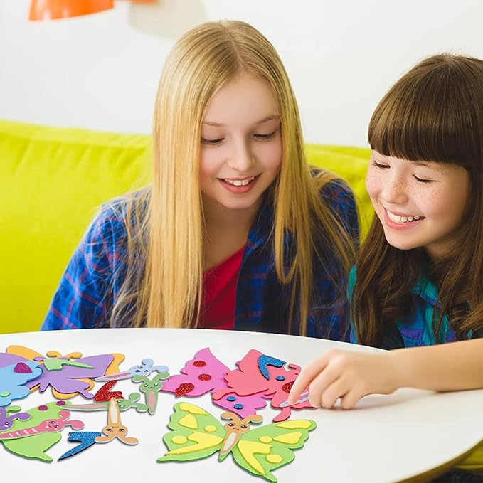 Fennoral 12 Pack Butterfly Craft Kit for Kids Creative Make Your Own Butterfly Foam Stickers DIY Arts and Crafts for Kids Boys Girls Party Favor Spring Summer Decoration Birthday Gifts