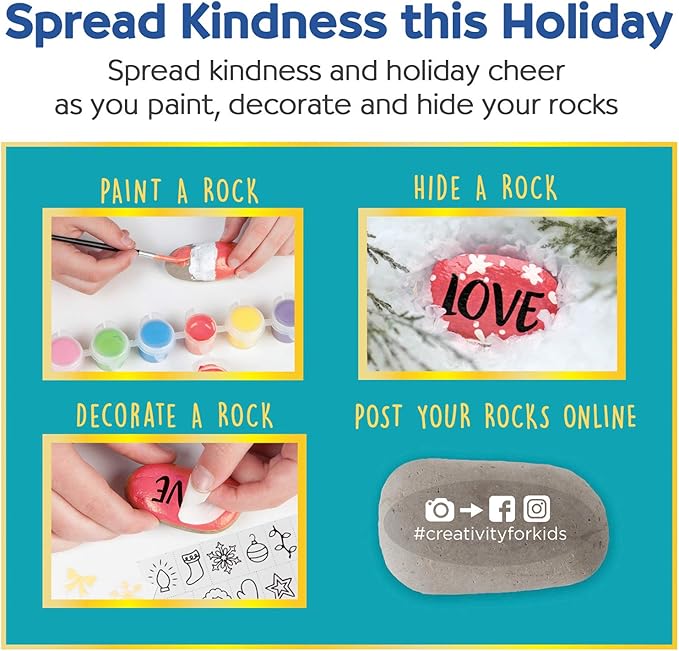 Creativity for Kids Holiday Hide & Seek Rock Painting Kit: Christmas Crafts for Kids Ages 6-8+, Kids Christmas Gifts & Activities, Craft Kits with 10 Rocks, Holiday Crafts for kids