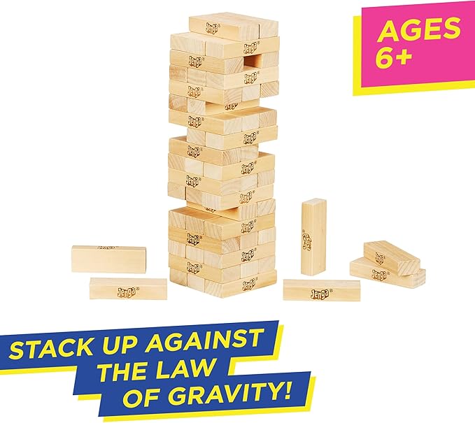 Hasbro Gaming Jenga Classic Game with Genuine Hardwood Blocks,Stacking Tower Game for 1 or More Players,Kids Ages 6 and Up