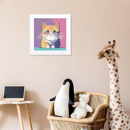 hkejoi Cat Diamond Painting Kits with Frame, Cat Diamond Art Kits, Cat Gem Art Kit, Crystal Art for Gift Home Wall Decor 7x7 Inch