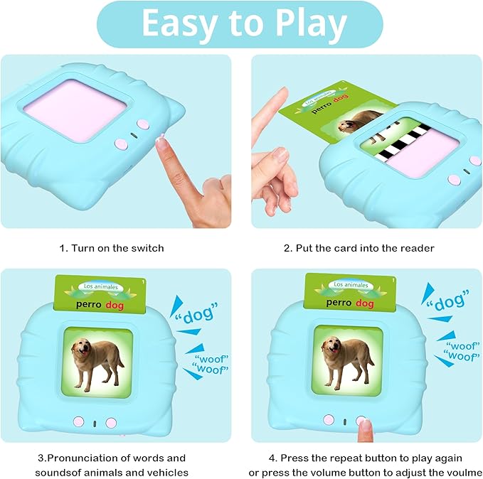 Spanish Learning Flash Cards for Toddlers 2-4 Years Bilingual Spanish English, Speech Therapy Toys, Preschool Educational Learning Talking Sight Words Flash Cards for Boys, 224 Sight Words