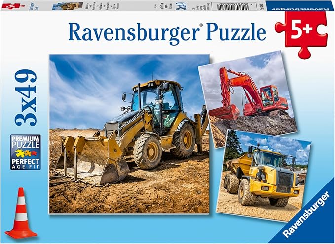 Ravensburger Diggers at Work Puzzle Set | 3x49 Piece Jigsaw Puzzles for Kids | Screen-Free Activity | Boosts Concentration and Focus | Great Gift
