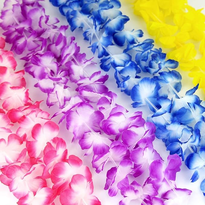 Ecore Fun Luau Party Supplies Leis Luau Party Decorations Hawaiian Leis Decorations Hawaiian Party Bracelet Necklace Headband-12 in 1
