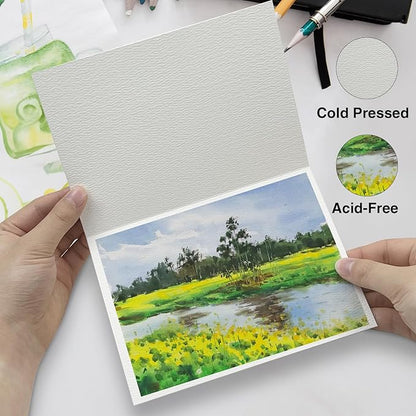 30 Pack Blank Foldable Watercolor Cards with Envelopes 5"x7", 10 Sheets Watercolor Postcards, 140lb/300gsm Heavyweight 100% Cotton Cards for Painting, Greeting, Birthday Valentine