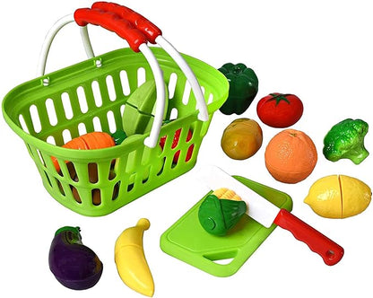 Playkidz: Fruit and Vegetables Basket Pretend Play Kitchen Food Educational Playset with Toy Knife, Cutting Board (32 Pieces of Food Toys)