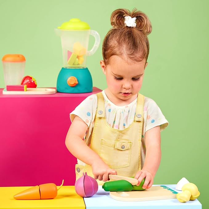 B. toys- Chop 'n' Play - Vegetables- Pretend Play Food Set – 6 Wooden Toy Vegetables to Cut – Hook-and-Loop Play Food for Toddlers, Kids – Safe Knife & Cutting Board – 2 Years +