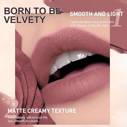 QiBest Nude Rose Pink Matte Lipstick with Lip Liner Makeup Set for Women, Cream Lip Stick and LipLiner Pencil 24 Hours Original Waterproof Labials, Velvety & Non-Drying Formula