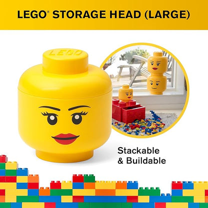 Lego Storage Head, Large, Girl, 9-1/2 x 9-1/2 x 10-3/4 Inches, Yellow