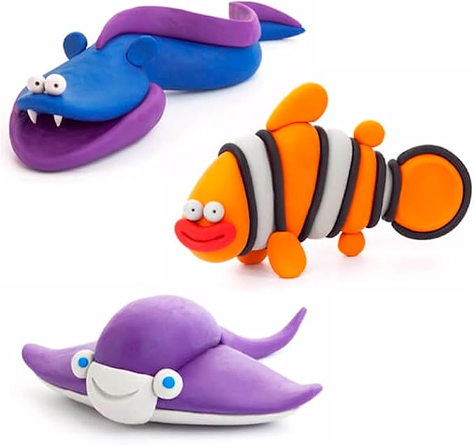 Fat Brain Toys Hey Clay Ocean Creatures, Air Dry Clay Kit with Interactive App for Kids & Tweens, Modeling Clay and Crafts Set