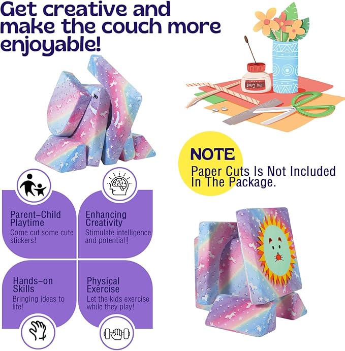 MeMoreCool Toddler Couch, 10-Piece Modular Play Sofa for Playroom, Fold Out Kids Couch for Girl Boy, Glow Rainbow