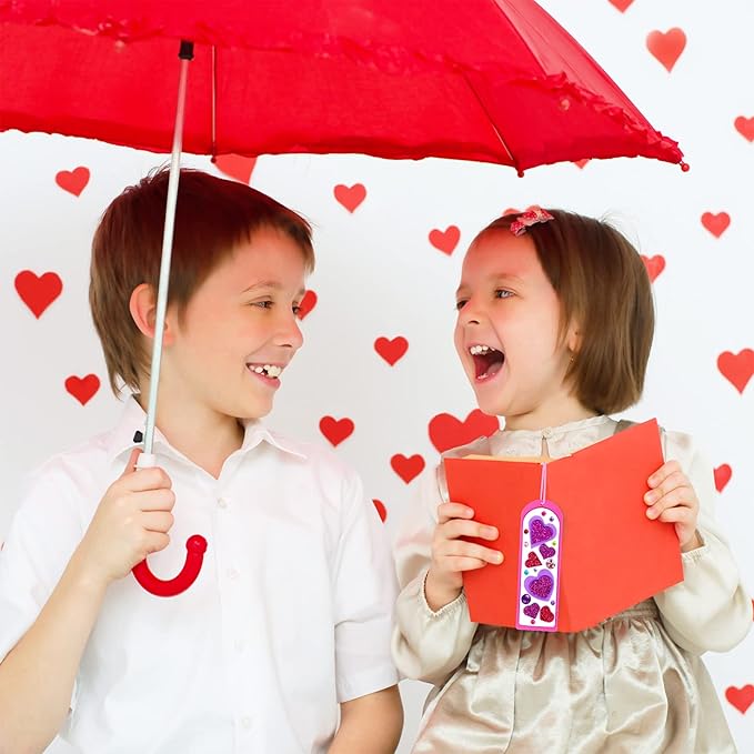 Winlyn 24 Sets Valentine's Day Decorations DIY Heart Bookmarks Valentine Craft Kits Blank Foam Bookmarks with Assorted Hearts Stickers for Kids Classroom Activities Reading Party Favors Gift Exchange