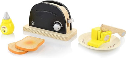 Hape Wooden Black Pop up Toaster Set| Pretend Play Kitchen Playset with Toast, Butter and Honey for Preschoolers Ages 3 Years and Up