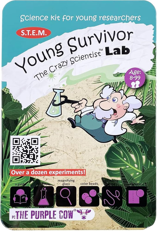 The Purple Cow - Young Survivor, Science Kits for Kids from The Famous Crazy Scientist Lab - Survival Skill Box. Kids Science Kits. STEM Educational Games for Kids, Young Survivor Skills, 191
