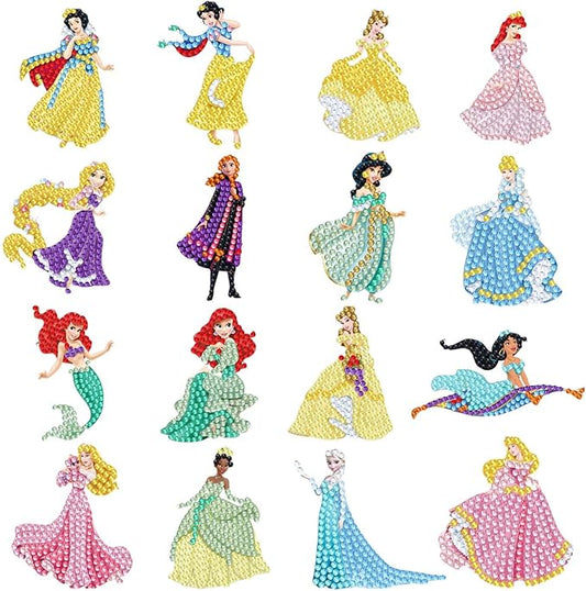 16 Pcs Diamond Art Stickers Kits for Kids, DIY Cartoon Paint by Numbers Diamonds Mosaic Stickers for Kids Arts Diamond Craft Stickers for Kids and Adult Beginners