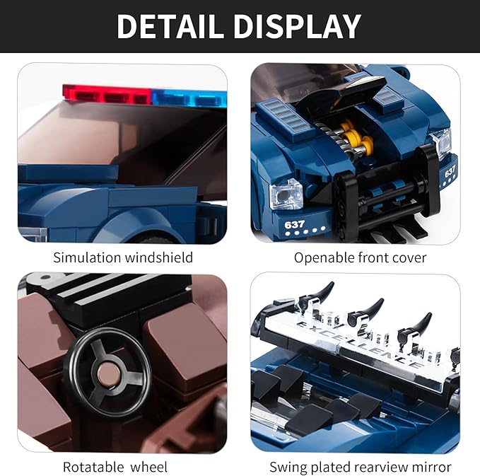 Mould King 27002 Mini Barricade Police car Building Kits, MOC Building Blocks Set to Build, Gift for Kids/Adult Collections Enthusiasts(356 Pieces, Static Version with Display Box)