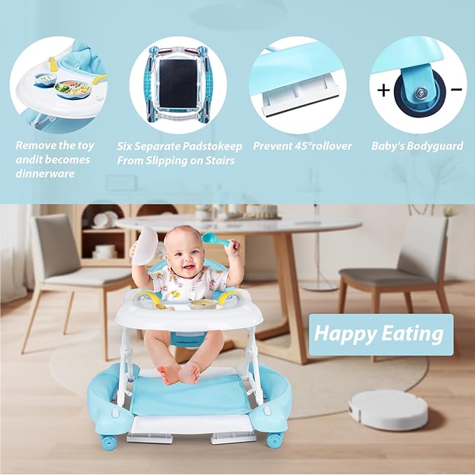 Boyro Baby Baby Walker, 5-in-1 Baby Walkers for Boys and Girls 6-12 Months with Bouncer, Removable Footrest, Feeding Tray & Music, Foldable & Adjustable Activity Walker for 6-18 Months Toddler Infant