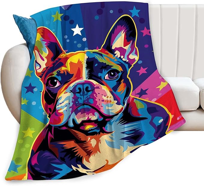 Bulldog Throw Blanket Cute Colorful Bulldog Pet Gifts for Dog Lovers Kids Girls Boys Adults Women Men Soft Cozy Warm Plush Fluffy Fuzzy Fleece Blanket Birthday Festival Decor 40''X50''