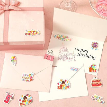 JULBEAR 300 Pieces Happy Birthday Foam Stickers Bulk Self-Adhesive Cute Cartoon Birthday Stickers for Arts Crafts Kids Students Teachers Classroom Reward Gifts Birthday Treat Greeting Card Decoration