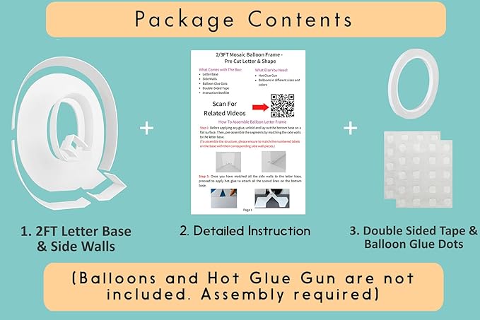 2FT Letter Q Mosaic Balloon Frame Letter DIY Fillable Letters Kit for Birthday Party Wedding Backdrop Decor