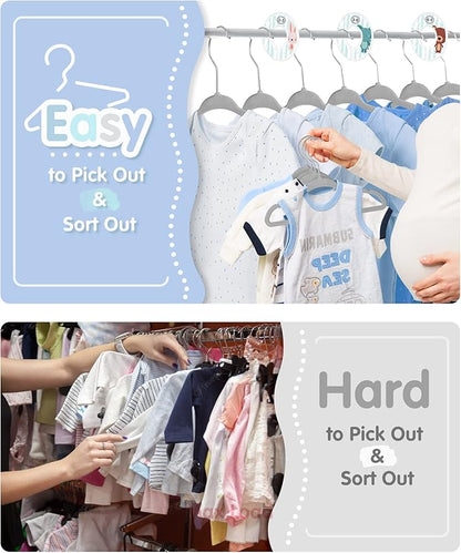 Baby Hangers, VIS'V 11 Inch Gray Velvet Kids Hangers with 6 Pcs Size Dividers Non Slip Nursery Children Closet Clothes Hangers for Infant Toddler Girls and Boys 30 Pcs