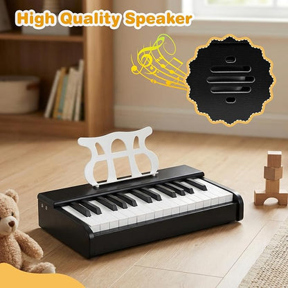 HONEY JOY Wooden Kids Keyboard Piano, 30 Keys Digital Electronic Piano for Kids, Early Learning Educational Musical Instrument, Baby Music Toy for 3+ Years Old Toddlers Boys Girls (Black)