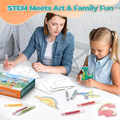 Educational Science Kits STEM Toys for Kids Age 5-7 Color Science Activity DIY Puzzle Dinosaur Painting Crafts for Boys Girls Ages 5,6,7,8,9,10 Years Color Mixing Game Christmas Bday Gift (Dinosaur)