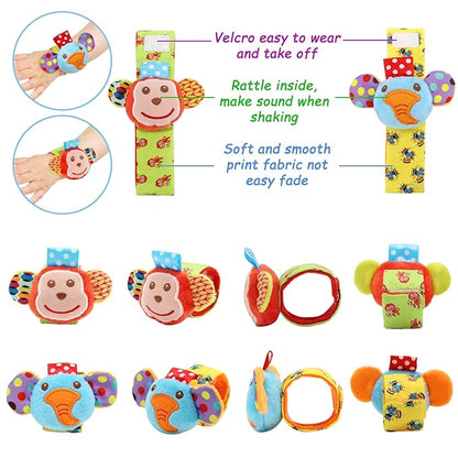 BLOOBLOOMAX Wrist Rattles Foot Finder Rattle Sock Baby Toy,Rattle Toy,Arm Hand Bracelet Rattle,Feet Leg Ankle Socks,Activity Rattle Present Gift for Newborn Infant Babies Boy Girl Bebe (5pcs-E)