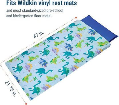 Wildkin Kids Nap Mat Cover for Boys & Girls, Sewn-in Flap Design Rest Mat Cover, Perfect for Preschool and Daycare, Fits Our Vinyl Nap Mat up to 1.5 Inches Including Basic Sleep Mat (Dinosaur Land)