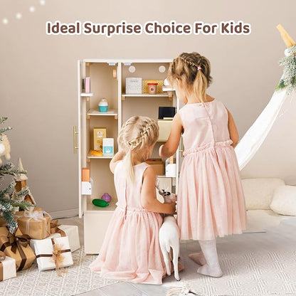 Play Refrigerator for Kids, Wooden Play Fridge with Ice Maker, Pretend Playset Toy Kitchen Sets for Toddlers