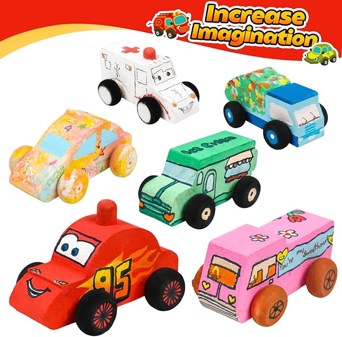 12 Pieces Wood DIY Car Toys Unfinished Wooden Cars Paintable Wood Car Blocks Crafts for Students Home Activities Easy Woodworking and Family Time Set for 3 4 5 Years Old Boys Girls