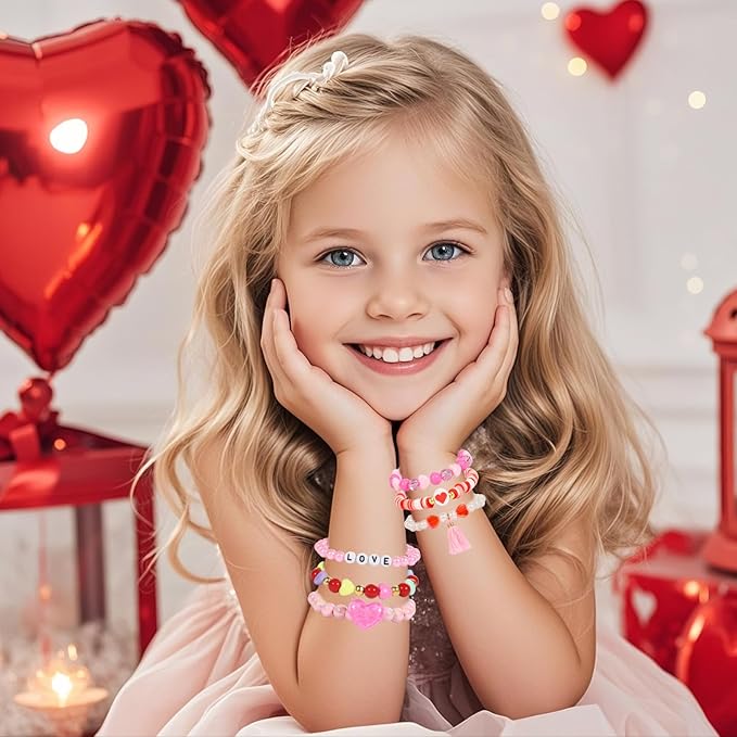 PinkSheep Class Valentine Bracelets Bulk: 36Pcs Valentine's Day Gift for Little Girls, Heart Valentines Day Bracelets Bulk for Kid, Valentines Day Jewelry Girl