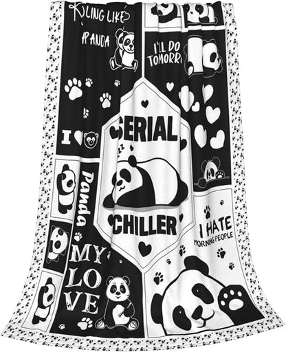 Panda Throw Blanket Panda Gifts for Girls Kids Teens Plush Fleece Flannel Panda Blanket Soft Cozy Warm Fuzzy Pandas Animal Blankets for Kids Adults Couch Bed Sofa All Seasons 50"X60"