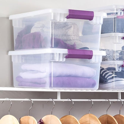 STERILITE 15 Qt ClearView Latch Storage Box, Stackable Bin with Latching Lid, Plastic Container to Organize Shoes in Closet, Clear Base, Lid (Pack of 12)