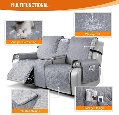 VANSOFY Loveseat Recliner Cover with Console 100% Waterproof Sofa Slipcovers Non-Slip Reclining Couch Cover Split Sofa Covers Furniture Protector for Pets, Dogs(Light Gray)