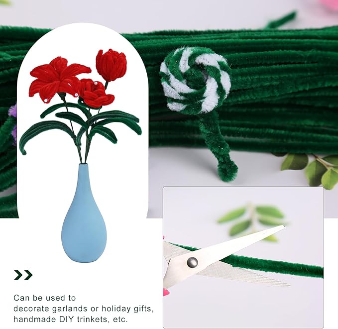 100Pcs Pipe Cleaners, Pipe Cleaners Craft, Creative Craft Pipe Cleaners for Festivals Flower Making, Chenille Stems Crafting Pipe Cleaners Supplies for Home DIY Decorations/Dark Green