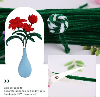 100Pcs Pipe Cleaners, Pipe Cleaners Craft, Creative Craft Pipe Cleaners for Festivals Flower Making, Chenille Stems Crafting Pipe Cleaners Supplies for Home DIY Decorations/Dark Green