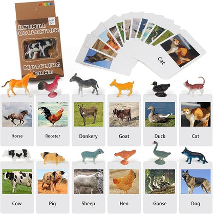 MEROCO Montessori Animal Match Cards - Miniature Poultry Animals with Matching Cards - 2 Part Cards. Montessori Learning Toy, Language Materials TZX106