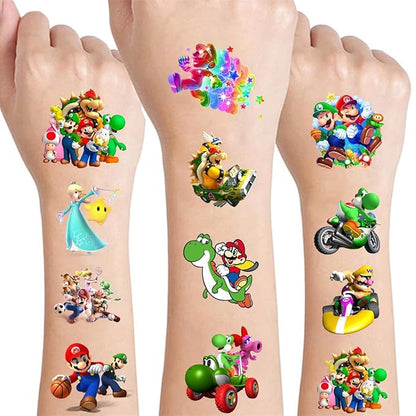 60 Pcs Cartoon Temporary Tattoos for Kids, Children's Temporary Tattoo Toys, DIY Sticker Arts, Mario Birthday Party Supplies Decorations Party Favors