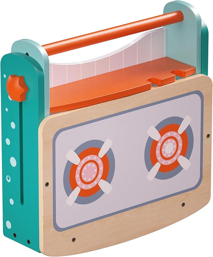Dailyfunn Wooden Foldable &Portable Toy Stove Pretrend Kitchen PlaySet with Cooking Accessories