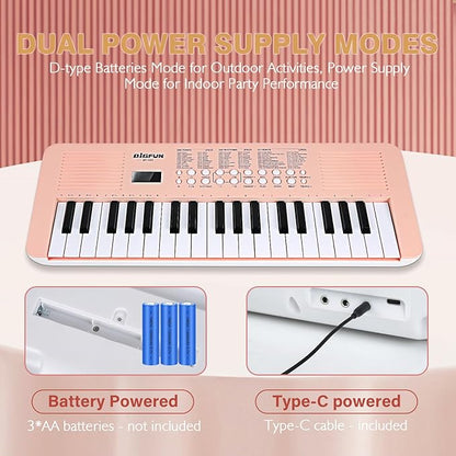 Raimy Kids Keyboard Piano with Two Speakers, 37 Keys Electric Music Instruments Piano Keyboard with Mic, Early Education Music Toddlers Children Toys Gifts for 3 4 5 6 7 8 9 10 11 12 Years Old Girls