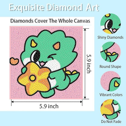 4 Pack 5D Cartoon Animals Diamond Art Kits for Kids, Cute Tiger DIY Diamond Painting Kit for Kids Beginners,Full Round Drill Big Gem Art for Kids Age 6-12(6X6 inch)